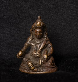 17/18thC Tibetan Miniature Bronze Jambala with his Mongoose.