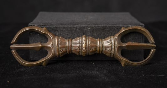 TWO 19 century Japanese Buddhist ritual bronze implements:Dorje