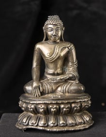 Tibetan Silver Repousse Buddha in the Meditation Mudra.