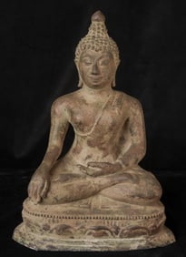 Thailand bronze Buddha in a classic 15 to 18th century Chiang Sen style.