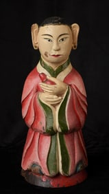 19thC Vietnamese wooden monk carved from a single piece of a very hard, heavy hard wood.