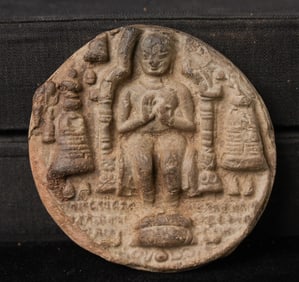 Antique Thai or Burmese clay Buddha tablet. Very early type.