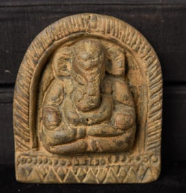 Antique Ganesh clay plaque. Probably Thailand or Cambodia.