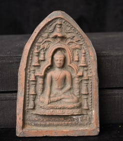Early Burmese Buddhist Clay Votive Tablet. Excellent example.