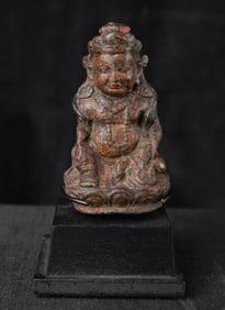 13-15thC Tibetan Jambala/Kubera w/ Mongoose-Superb Patina, Custom Museum Stand