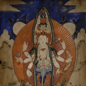 Wonderful old Mongolian Thangka in a lovely gau box.