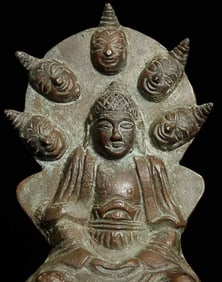 18/19thCor Earlier Southern Chinese Bronze Buddha With Five Nagas-Yunnan? Folk Art