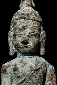 17thC Burmese Bronze Buddha, 3.75" tall- Authentic, Uncommon-Been in Fire?