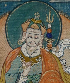 Beautiful Antique Mongolian Thangka. Sits 2 7/8" x