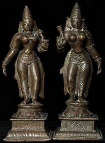 Pair of well-cast Indian bronze figures.