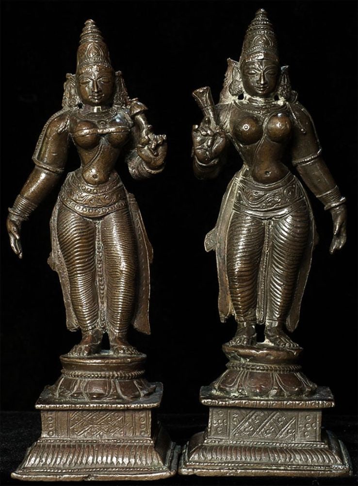 Pair of well-cast Indian bronze figures. (1 of 9)