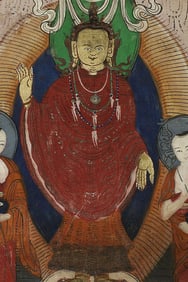 Antique Mongolian or Tibetan Thangka -Rare Type- Inscription on back