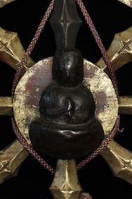 14/15thC or earlier Japanese Bronze Buddha mounted to a "wheel of the law".