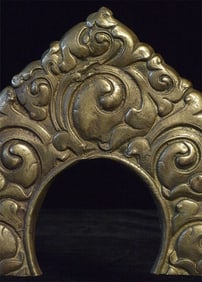 Antiique Tibetan or Mongolian Bronze Mandorla or Backplate for a Buddhist Sculpture