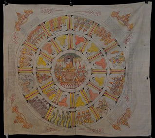 Antique Burmese Temple Drawing, 38" x 33"