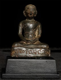 14thC or earlier Burmese or possibly Thai Monk with an inscription on the base.