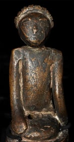 Solid Cast Thai Bronze Devotional Figure.-Early, Exquisite Folk Art, Great Flow