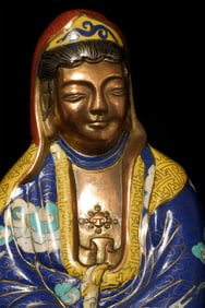 Antique Cloisonne Quanyin w/ Double Dorje- High Quality, Joyful Countenance