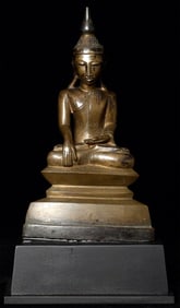 Good Burmese Shan Buddha. 7 5/8 inches tall, 9.5 inches on the custom base