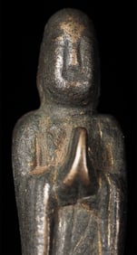 Chinese Tang Bronze Monk. Traces of Original Gilding. Custom Base.