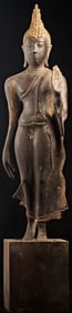 19thC or earlier Thai Bronze Walking Buddha. Fine