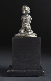 14th Century Fine and refined Indonesian Bronze Majapahit Miniature Figure- Gold Highlights..