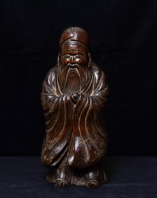 Superbly carved 18/19thC Chinese wood sculpture of an old wise man.