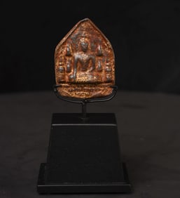 12/13thC Bronze Buddha Plaque With Buddha/Stupas/Writing
