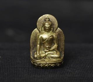 18thC solid-cast miniature Tibetan medicine Buddha.