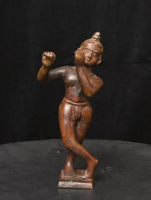 18/19thC Solid-cast bronze Krishna.