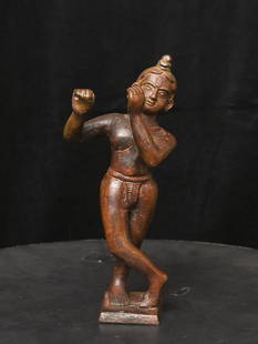 18/19thC Solid-cast bronze Krishna.: Solid-cast antique bronze Krishna. - ( 8.875"H x 4" W ) - 4.36lbs / 1.975kg.