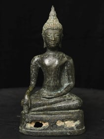 15thC Northern Thai Buddha with a jade green burial patina.