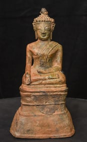 Distinctive 17/18thC Laos Bronze Buddha. Great folk art.