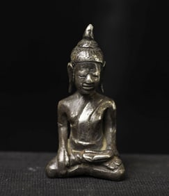 18thC Solid Cambodian Miniature Silver Buddha,