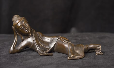 19thC Burmese Bronze Reclining Buddha- New Photos make him look even better!