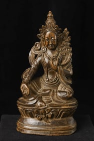 18/19thC Tibetan Wooden Bodhisattva, 4-5/8" Tall