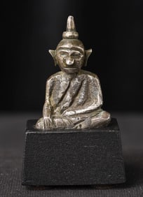 17/18thC Cambodian Silver Buddha-Rare Solid Cast Miniature