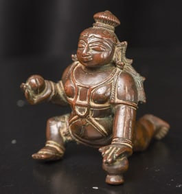 16/17thC Indian Bronze Baby Krishna with his Butterball. -Exceptional example. -