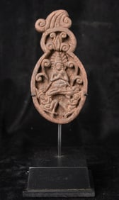 17thC/earlier carved Stone “gourd" with female Bodhisattva-possibly Cham or Khmer.