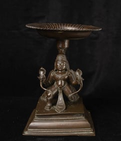 19thC Indian bronze Garuda holding a tray above his