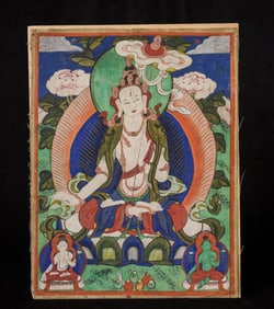 Lovely old Mongolian Thangka. Vibrantly painted