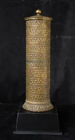 Bronze scroll case with approx. 150 Buddhas adorning