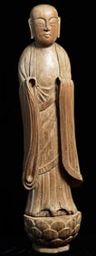 Momoyama/Early Edo Beautiful serene face large Japanese Wood Buddha Monk-Special!