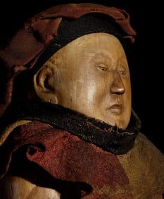 18thC Japanese Monk-(Jizo) fine carved in wood. Retains early cap and bib.Wondrtful!