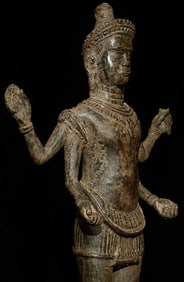 12/13thC Khmer Bronze Vishnu- Large at 10" tall- Exceptional Example