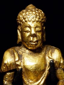 18thC Solid-Cast Miniature Chinese Bronze Buddha, Rare Type-Looks Carved. Animated