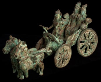 14/15thC Indonesian Hindu Bronze People in Chariot Led By Horses. Wonderful!