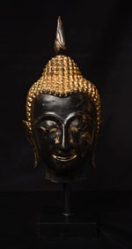 18/19thC larger than Life Thai bronze Buddha head. Has Charisma, In Excellent Condition