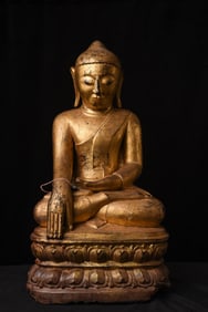 18thC Burmese Ava Buddha- Large, fine, solid teak. Lotus Buddha-EXCEPTIONAL