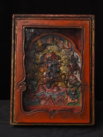 19thC Mongolian Gau Box - Large Clay Protective Deity Tsa Tsa inside- Old European. Collec.